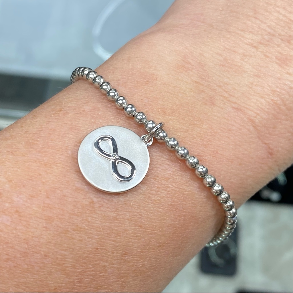 New! 925 Sterling Silver Bead & Diamond I Love You To Infinity Layering Bracelet